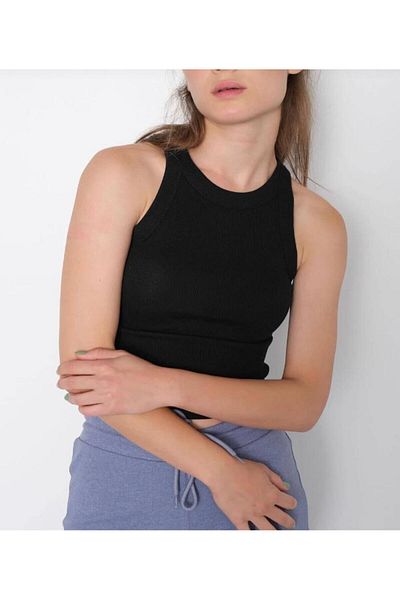 MetuCA Women's Halter Neck Ribbed Camisole Basic Tank Top Crop Taki
