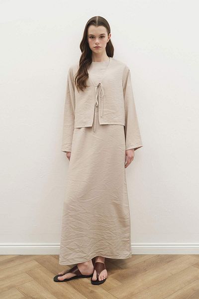 Hooopstore Beige Suit Lora Cardigan Dress