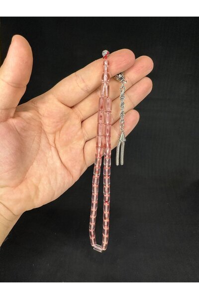 Anemore Collection ATEŞ KEHRİBAR TESBİH AÇIK PEMBE RENKLİ KESME KESİM 10,5MMX...