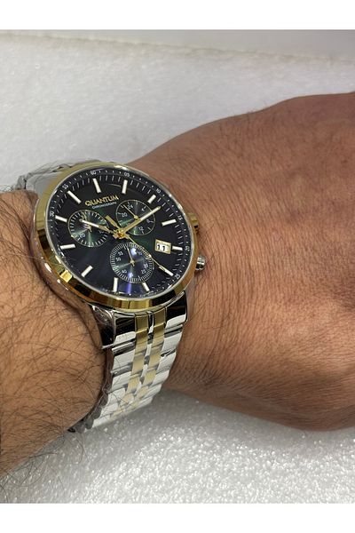 Quantum Green Watch Gold & Silver Povertech Special Series 100% Steel Chorograph İ 100 m 45 mm