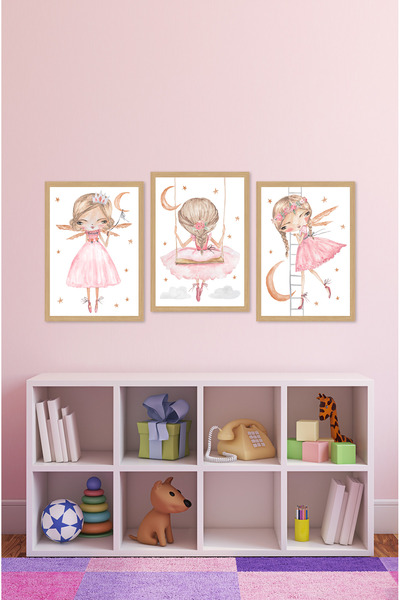 kutuTR Dekorize Mdf Tablo Seti 3 Parça 3 Mm - Kız Çocuklarının Odaları İçin Duvar Dekoru 3061