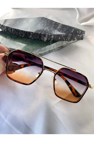 Mazzy Square Leopard Edged Gradient Transition Glass Women's Sunglasses