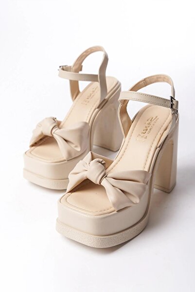 Preshley Women's Sersi Cream Bowknot Banded (12 cm) Platform Heeled Shoes