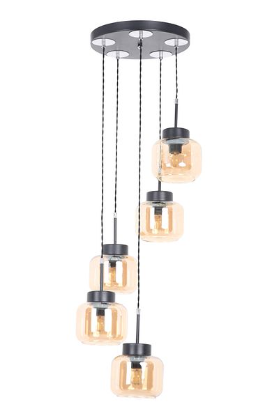 MŞ Aydınlatma Black Chrome 5 Honey Glass Pendant Chandelier