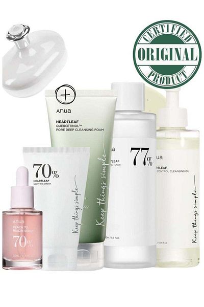 ANUA Heartleaf Skincare Set - Pore Control Cleansing Oil, Soothing Toner & Niacinamide Serum
