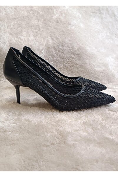 RUXENE CHİC TÜL TRANSPARAN-TAŞ DETAYLI SİVRİ BURUN 6 CM İNCE TOPUK ABİYE AYAKKABI