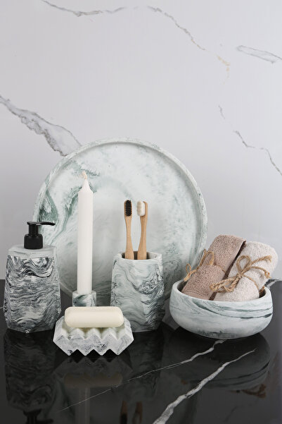 betonmall طقم حمام خرساني مزخرف بنمط رخامي مكون من 6 قطع