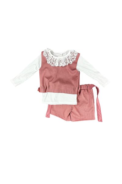 CNS Concept Dried Rose Suede Shorts with Skirt Triple Set