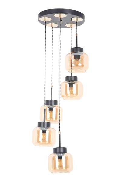 MŞ Aydınlatma Kama Black Gold 5 Honey Glass Pendant Lamp Chandelier