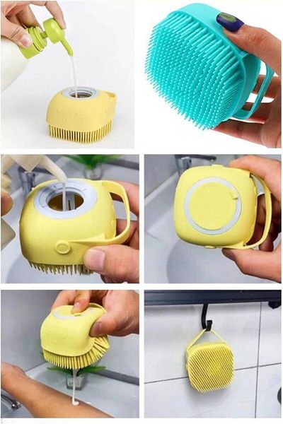 jetfast 2Pcs Silicone Bath Shower Gel Scrubber Shampoo with Chamber Exfoliating Body Massage Brush Bath Loofah