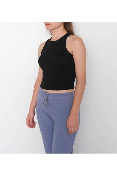 MetuCA Women's Halter Neck Ribbed Camisole Basic Tank Top Crop Taki