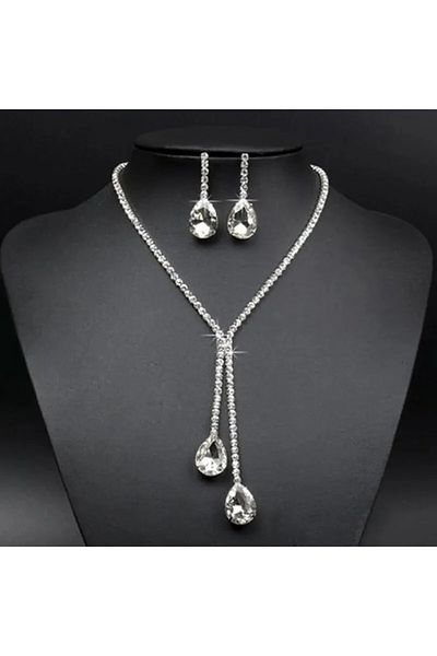 Choice 2909 1 Set Of Fashionable And Simple Water Droplet Necklace, Earrings, Jewelry Set, Women's Wedding