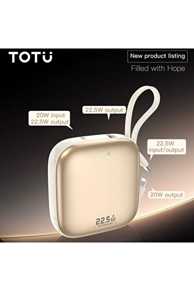 Totu PB-1013 1000mAh 22.5W Çıkışlı Hızlı Şarjlı Küçük Kendinden Kablolu Powerbank