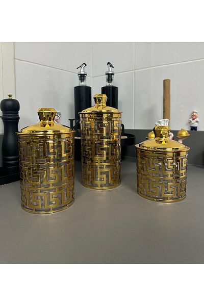 Modern shop Set of three acrylic boxes in different sizes, gold color