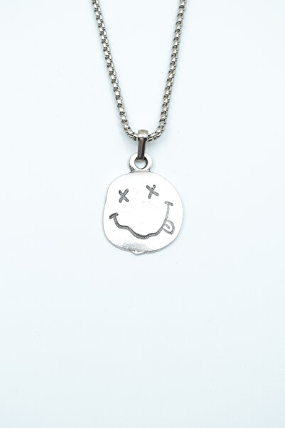 Iconic Nirvana Smiling Face Necklace Silver Plated Nirvana Breeze with Knitted Chain