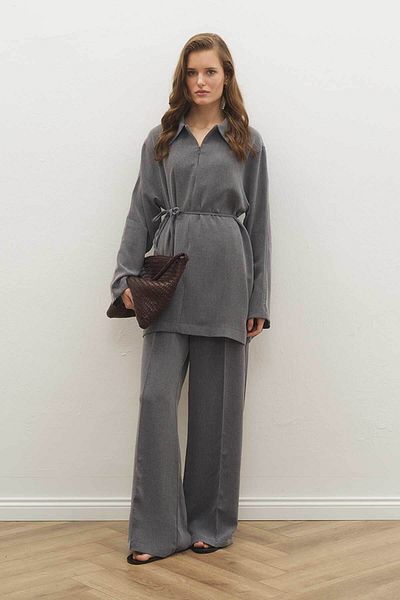 Hooopstore Melange Textured Glide Anthracite Trousers Set