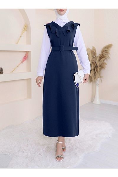 Modamorfo Langes Gilet-Kleid mit V-Ausschnitt und Gürtel -k.laci