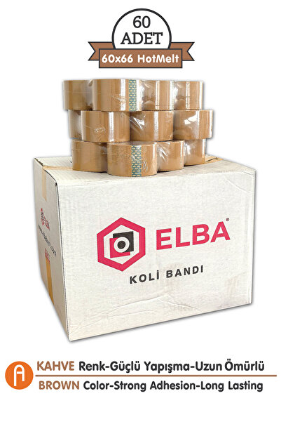 ELBA Koli Bandı 60x66mt Taba 60adet (1 KOLİ)-geniş Bant-üstün Yapışma Hotmelt