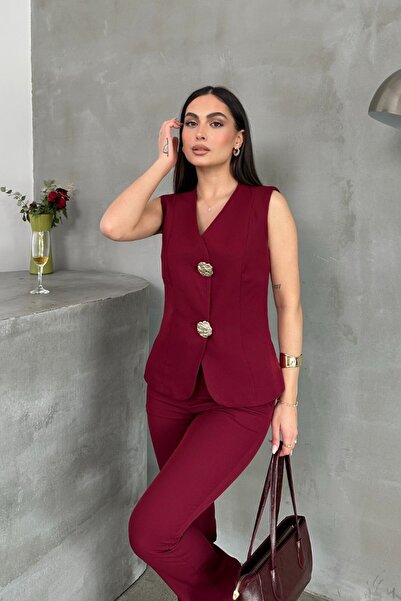 msm fashion Stílusos gombos részletes női alsó felső öltöny - mellény nadrág és I kit