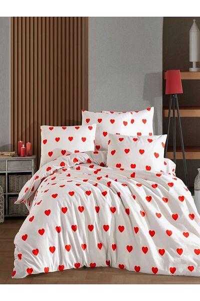 uykulife home collection Uykulife Red Heart Double Personality Elastic Bedding Set