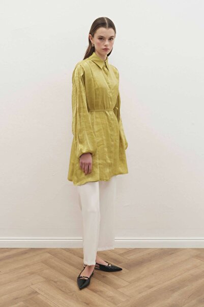 Hooopstore Creon Satin Look Olive Shirt