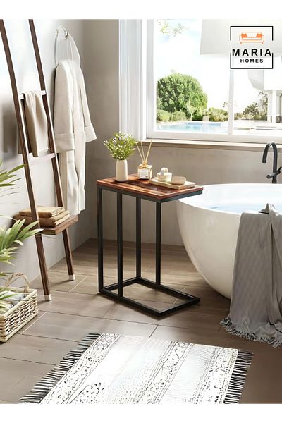 MARIA HOMES Elegant C-Shaped Marble Side Table - 60x48x30 cm | Stylish & Space-Saving Accent Table for Any Room