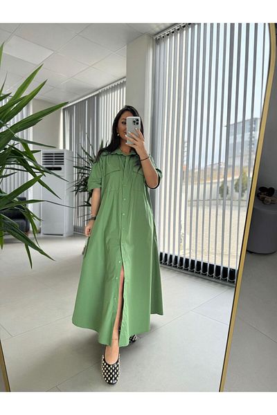 caddstore Φόρεμα πουκάμισο Dr 8260 Green Belted