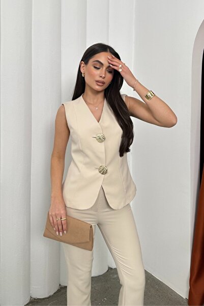 msm fashion Stílusos gombos részletes női alsó felső öltöny - mellény nadrág és I kit