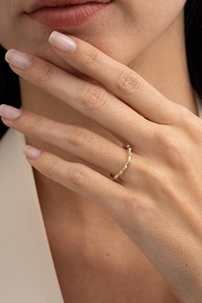 Sümer Telkari Taşlı Dalgalı Altın Kaplama Gümüş İnce Yüzük 5957