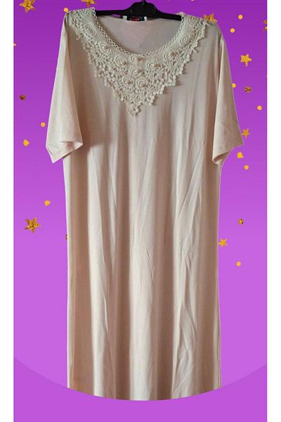Dika Short Sleeve Long Size Women's Nightgown Salmon Shoes