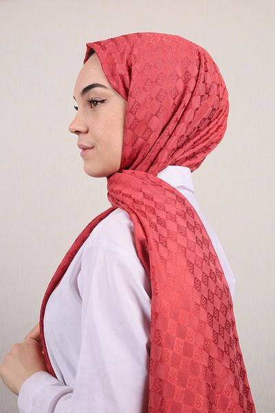 PİRAMİT Pyramid Self Patterned Monogram Shawl - Pattern-01 - Color-12
