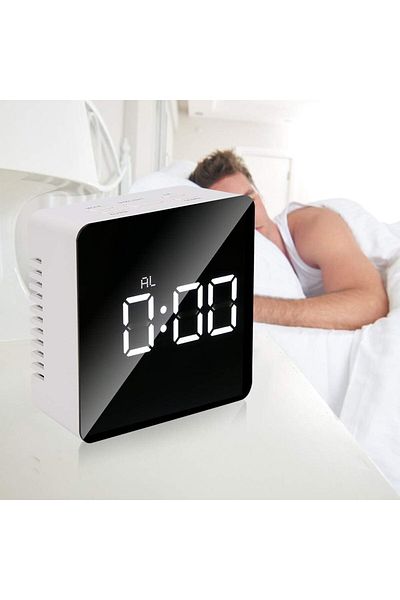 fulina Desktop Alarm clock,large LED display,time and temperature,five function buttons,for home,White
