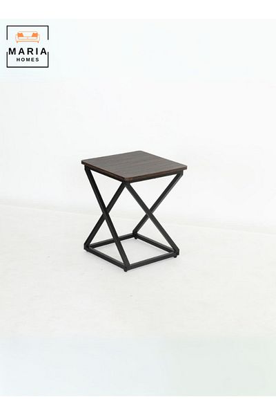 MARIA HOMES Modern Industrial Wooden Stool - 50x35x35 cm | Durable Metal Frame & Rustic Wood Finish