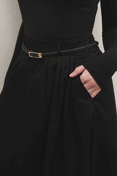 Hooopstore Lidia Pleated Detailed Black Skirt