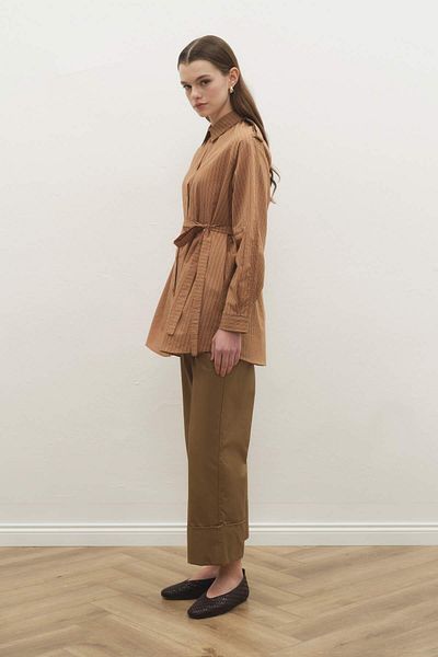 Hooopstore Πουκάμισο Bella ριγέ καφέ Trench