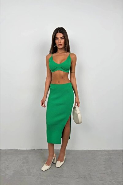 Maxi modena    Crop Bustier Slit Skirt Set