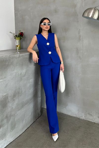 msm fashion Stylish Button Detailed Women's Bottom Top Suit - Vest Pants Suit with Y Kit