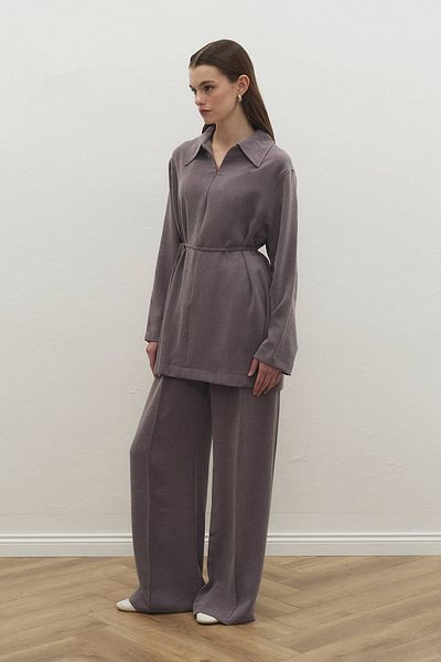 Hooopstore Melange Textured Glide Plum Trousers Set