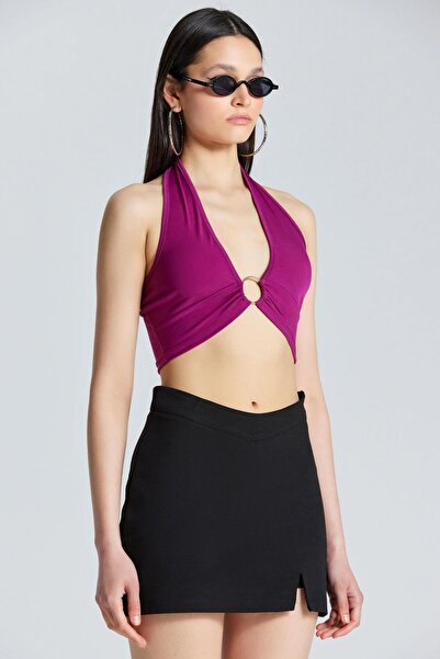 World Fashion Trends 1832 Bluză prune cu detaliu inel pe piept