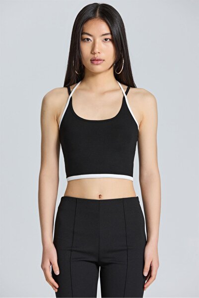 World Fashion Trends 2580 Lace-up Black and White Blouse