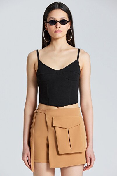 World Fashion Trends 2451 Cep Detaylı Bej Şort Etek