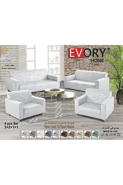 Evory Home Sofa Cover Waterproof Velvet Flower 4-Pieces Set of 7-Seater (3+2+1+1) Water Resistant