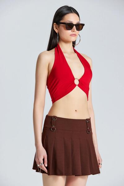 World Fashion Trends 1832 Red Blouse with Ring Detail on the Chest