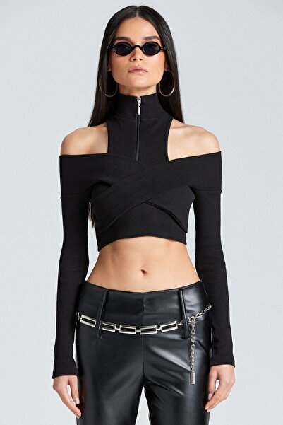 World Fashion Trends Μπλούζα με κορδόνι 1833 με σταυρωτό φερμουάρ στο μπροστι...