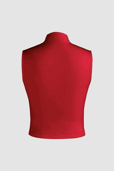 World Fashion Trends 6071 Sleeveless Shirred Red Crop Blouse