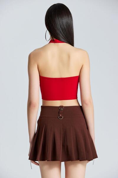 World Fashion Trends 1832 Red Blouse with Ring Detail on the Chest