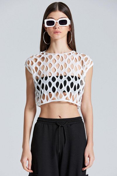 World Fashion Trends 2457 Sleeveless Mesh White Blouse