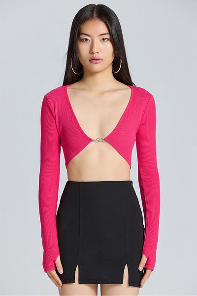 World Fashion Trends 9013 Φούξια μπλούζα με λεπτομέρεια δακτύλων με αξεσουάρ