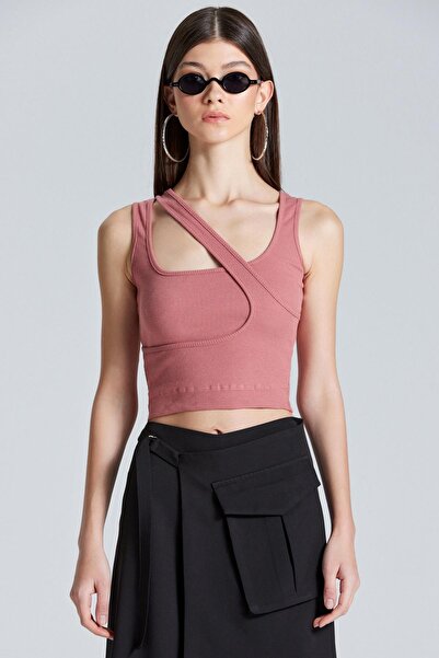 World Fashion Trends 2452 Μπλούζα με χοντρό λουράκι ριγέ Dusty Rose