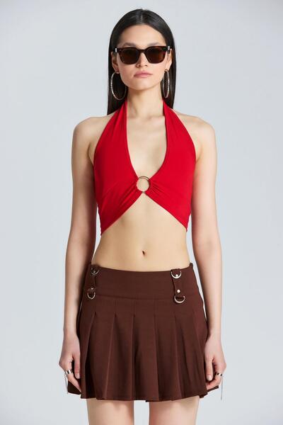 World Fashion Trends 1832 Red Blouse with Ring Detail on the Chest